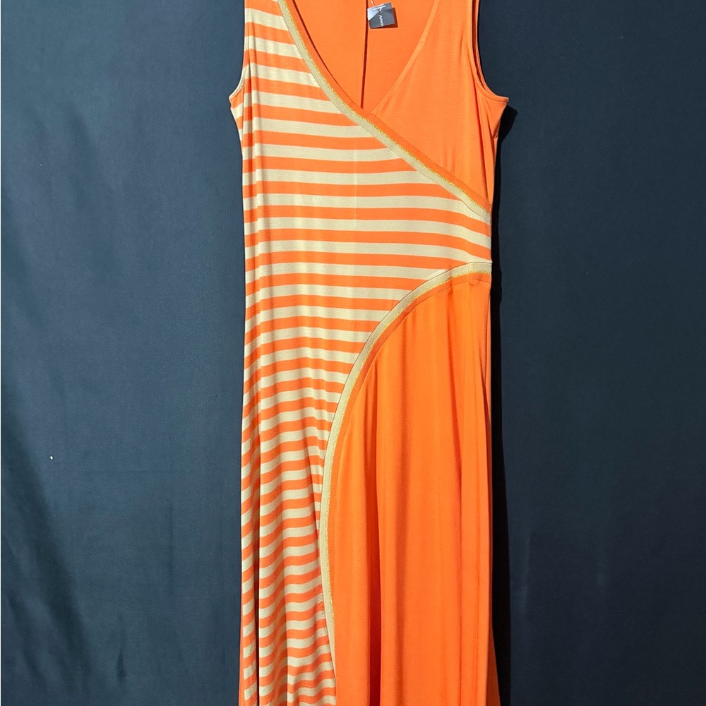 Ashley Stewart Orange and Cream Striped Sleeveless Maxi Dress